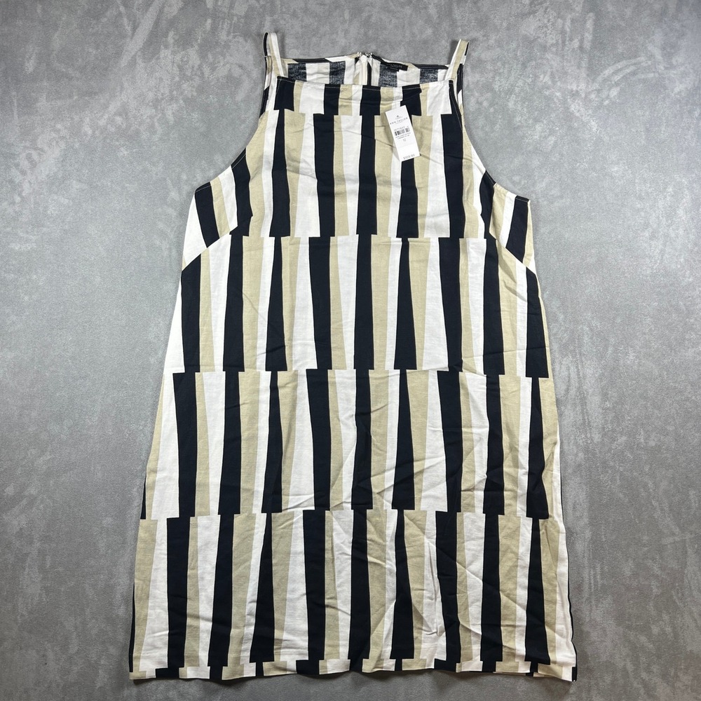 NWT Ann Taylor Factory Women 12 Linen‎ Blend Striped Shift Dress Black Tan White